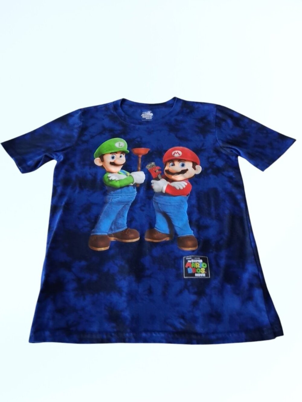 Nintendo Blue Tie-Dye Mario & Luigi Short Sleeve Tee top boys size 14